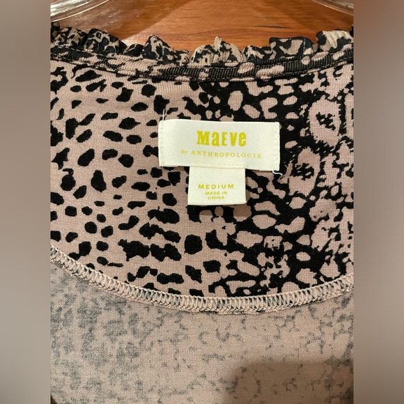 Anthropologie Maeve Jacquin Peasant Tan & Black Print Ruffle Blouse Size M EUC - Picture 8 of 11